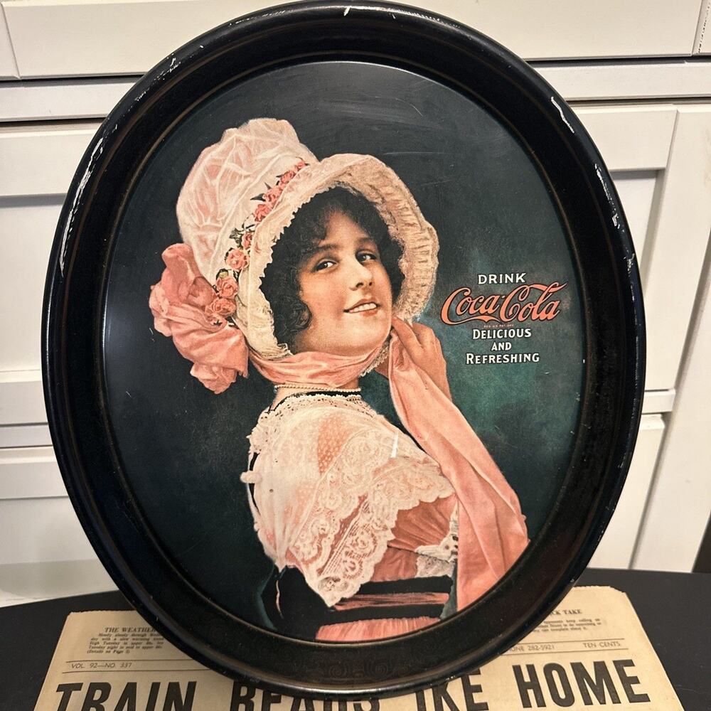 Vintage Coca Cola 1972 Betty Girl Memorabilia Metal Oval Serving Tray 1914 15x12
